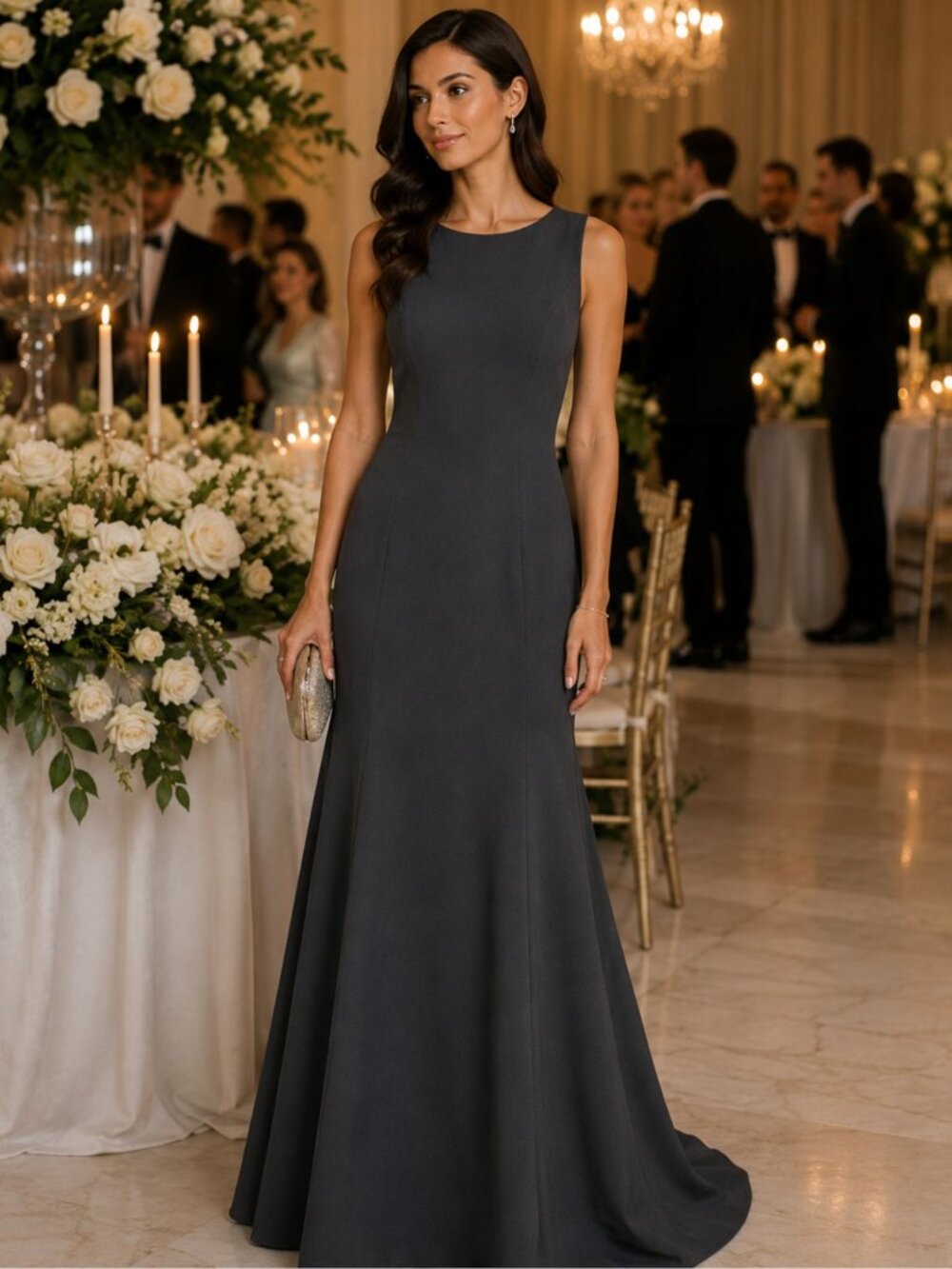 Dessy Collection 2936 Charcoal Gray Open Back Gown Size 10 NWT